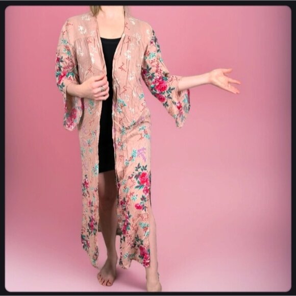 Angie Boho Hippie Gypsy Floral Japanese Coastal Fairy Festival Womens Kimono S - Picture 1 of 8